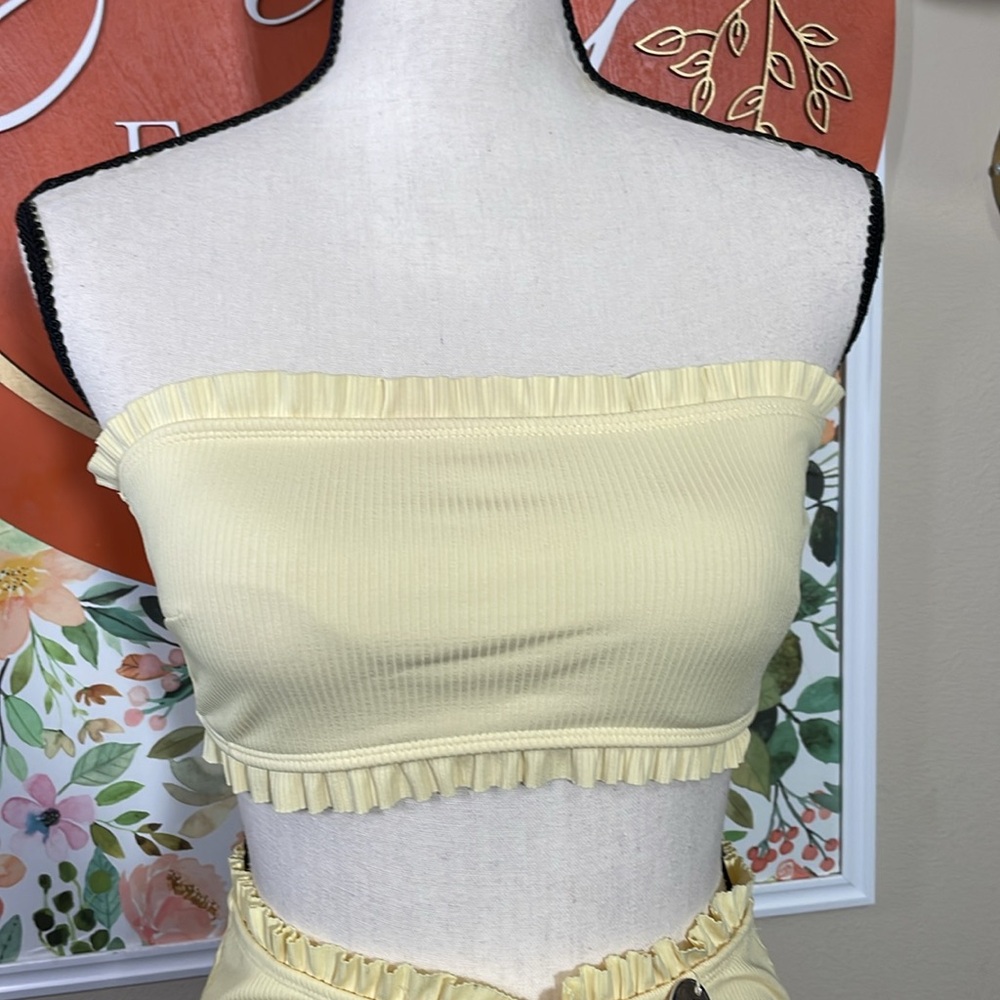 Forever 21 Yellow bikini set high waisted, ruffled strapless NWT L - Picture 5 of 10